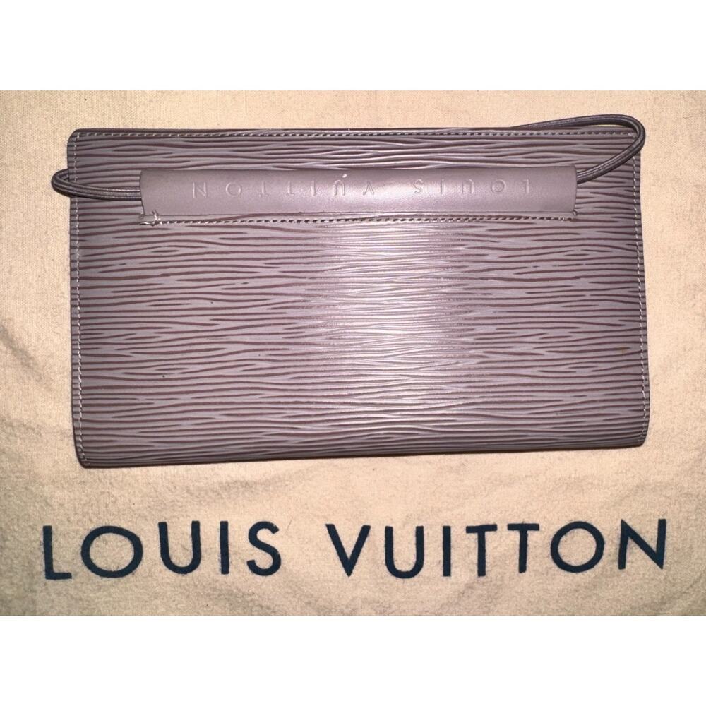 A04. Rare Louis Vuitton Lilac-Grey Epi Elastic Wallet/ Passport  w/ Enteupy COA